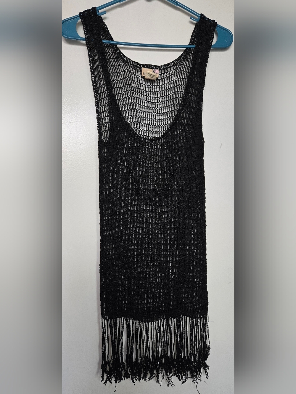 Beaded Fringe Crochet Mesh Dress Top